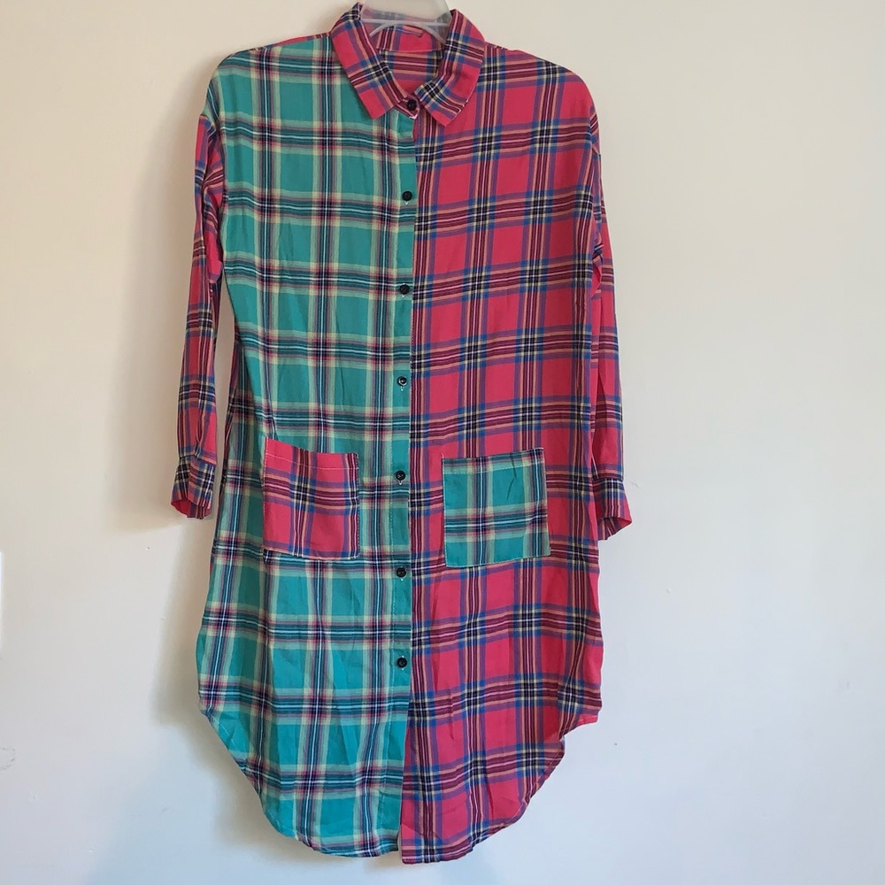 🚫SOLD🚫 NWOT Multicolored Plaid Button Up Duster